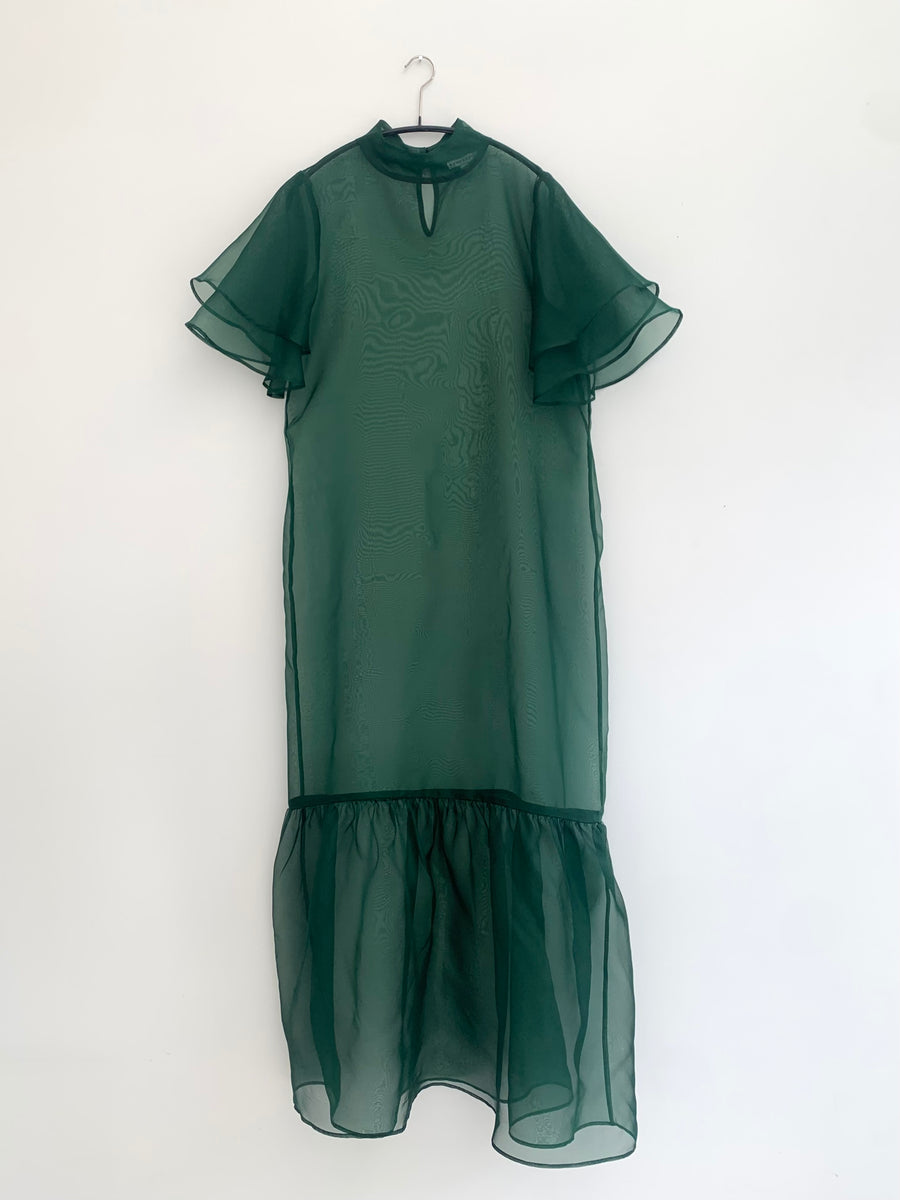 KAMPERETT Barre Dress Silk Organza Dark Green