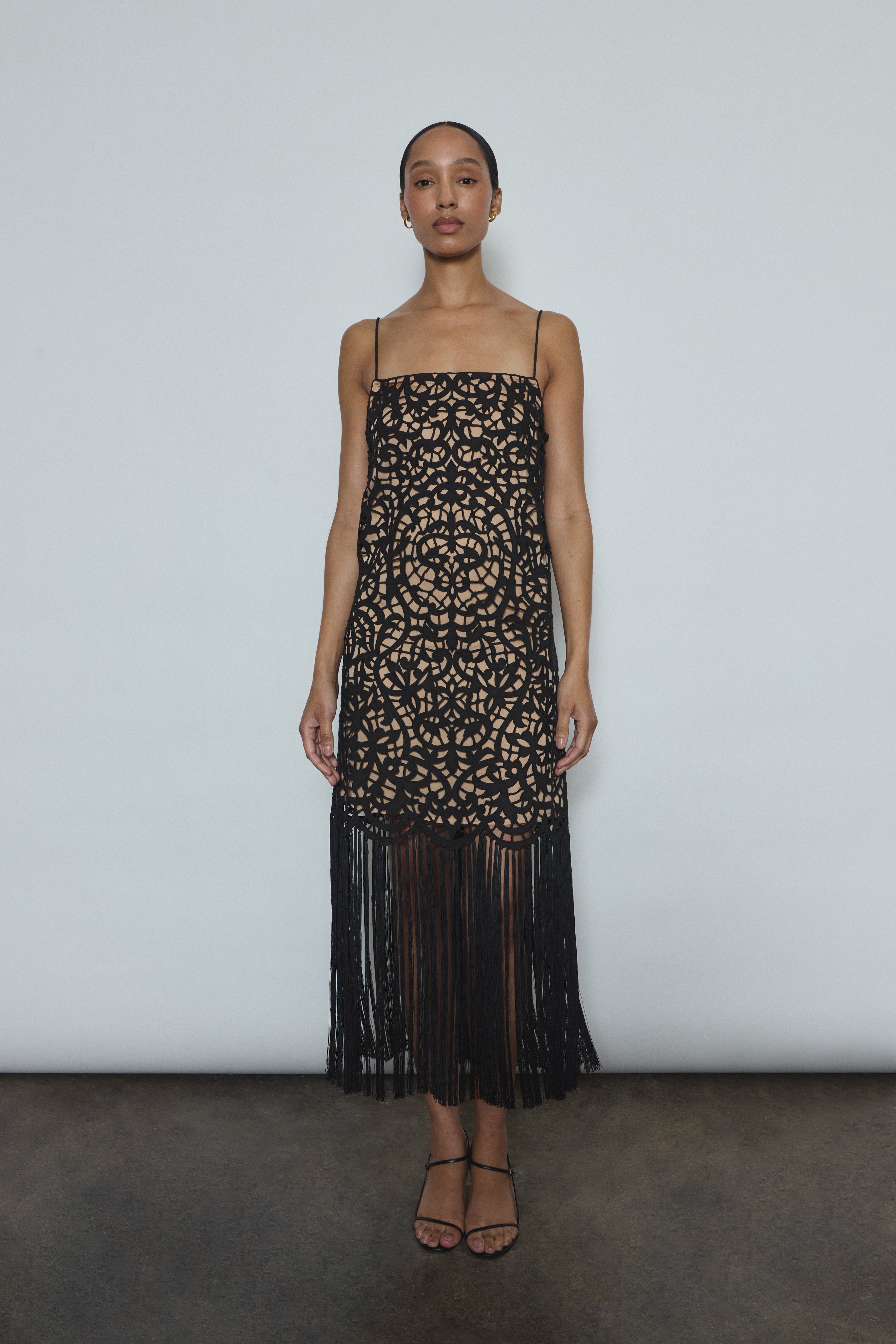 Lenore Dress - Black Cotton Openwork A-Line Midi