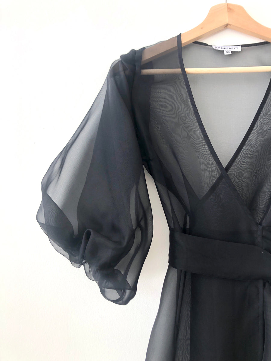 Kamperett Loretta Silk Organza Midi Dress | Black
