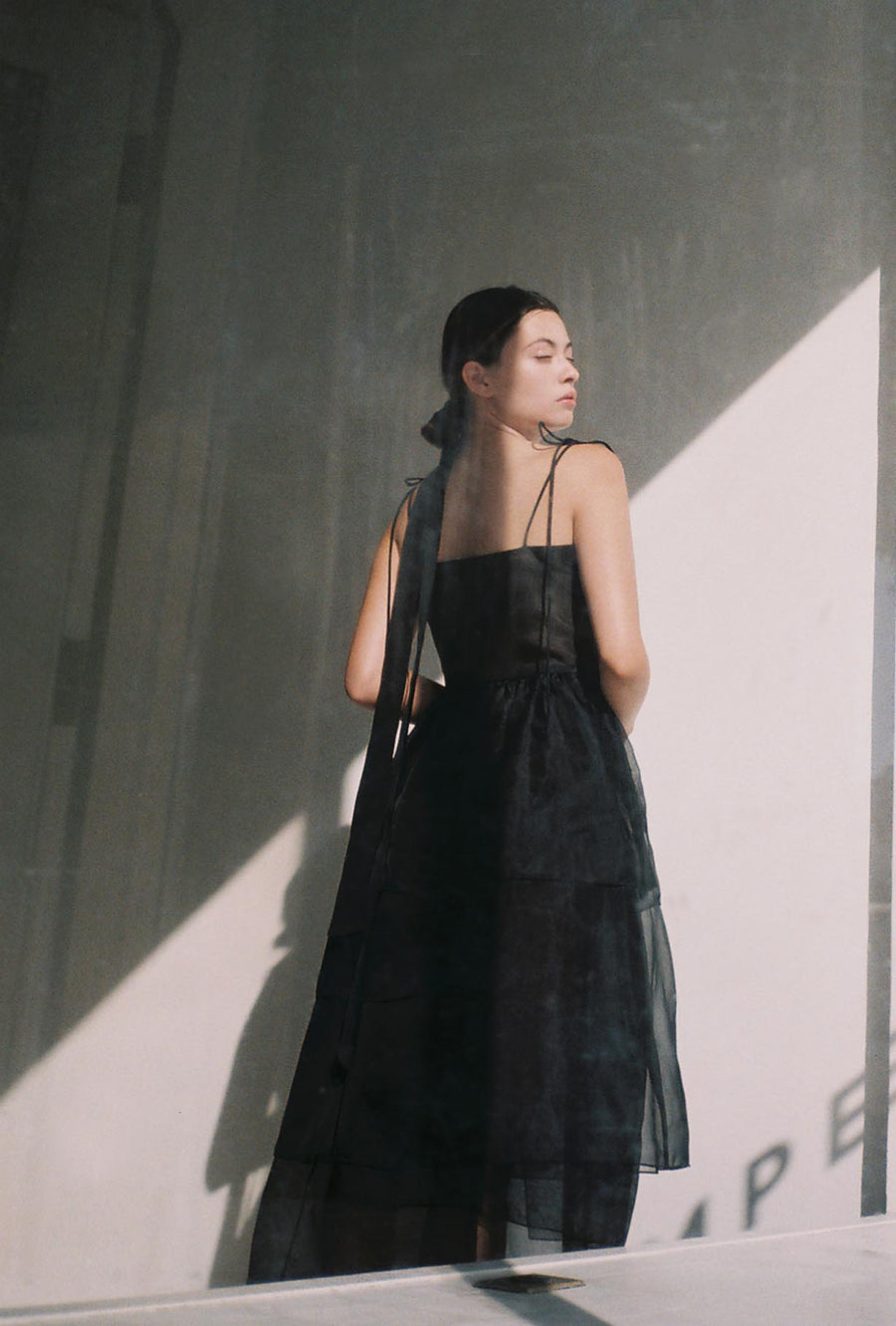 Kamperett Laurence Tiered Silk Organza Midi Dress | Black