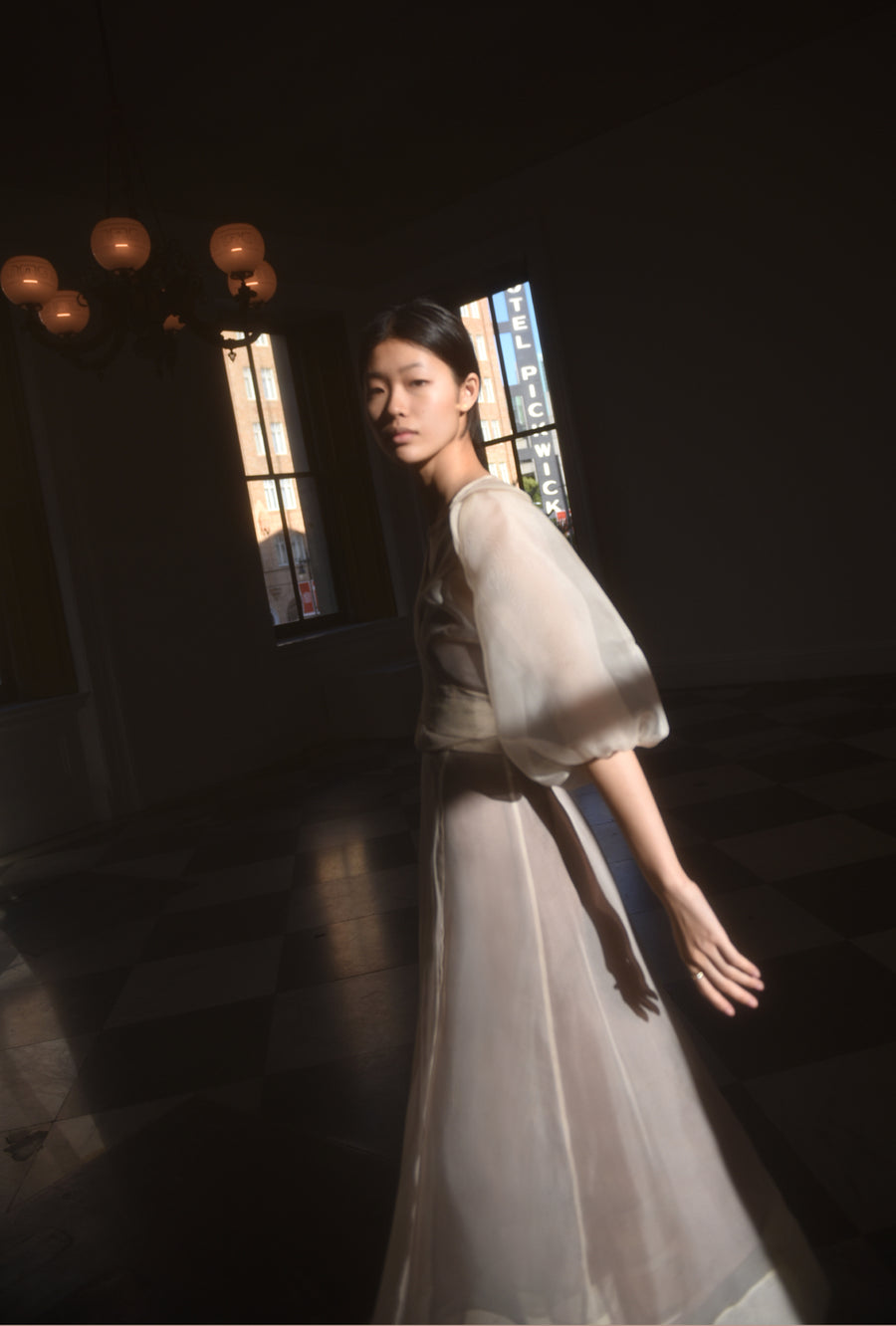 Kamperett Loretta Silk Organza Midi Dress | Ivory