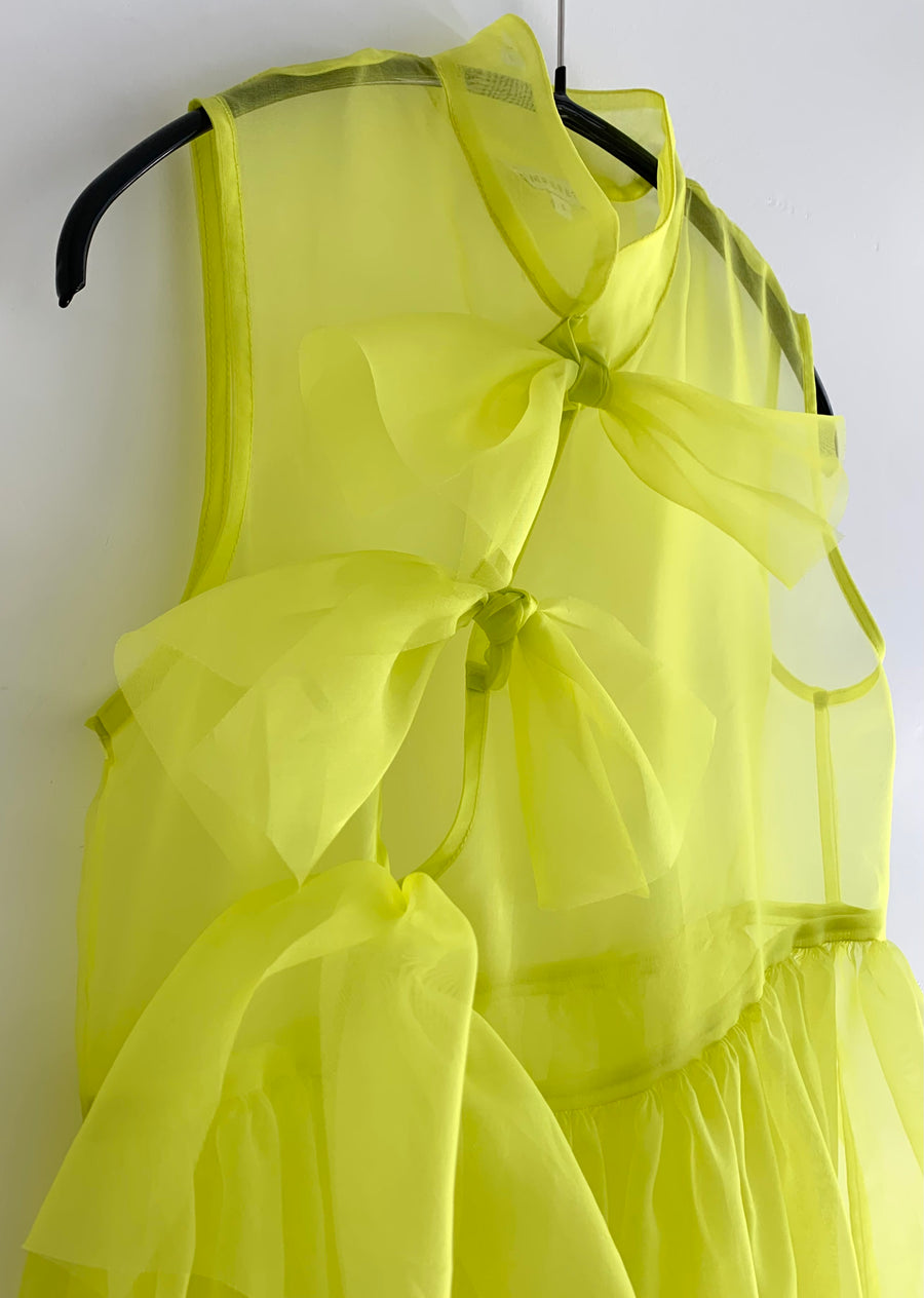 KAMPERETT Mae Silk Organza Dress Chartreuse