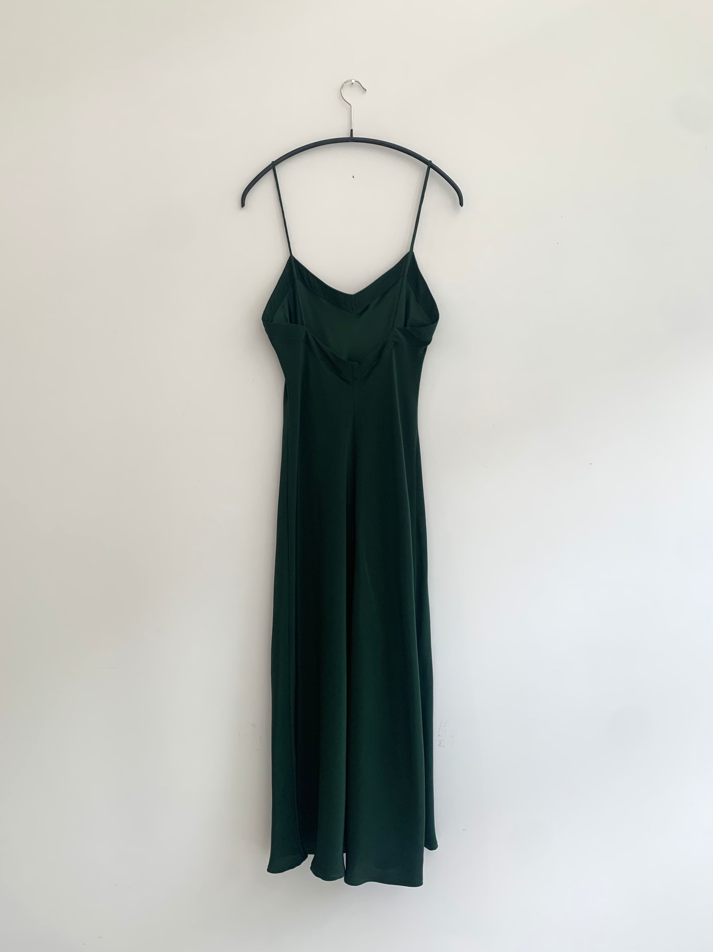 KAMPERETT V Neck Midi Slip Silk Charmeuse Dark Green back