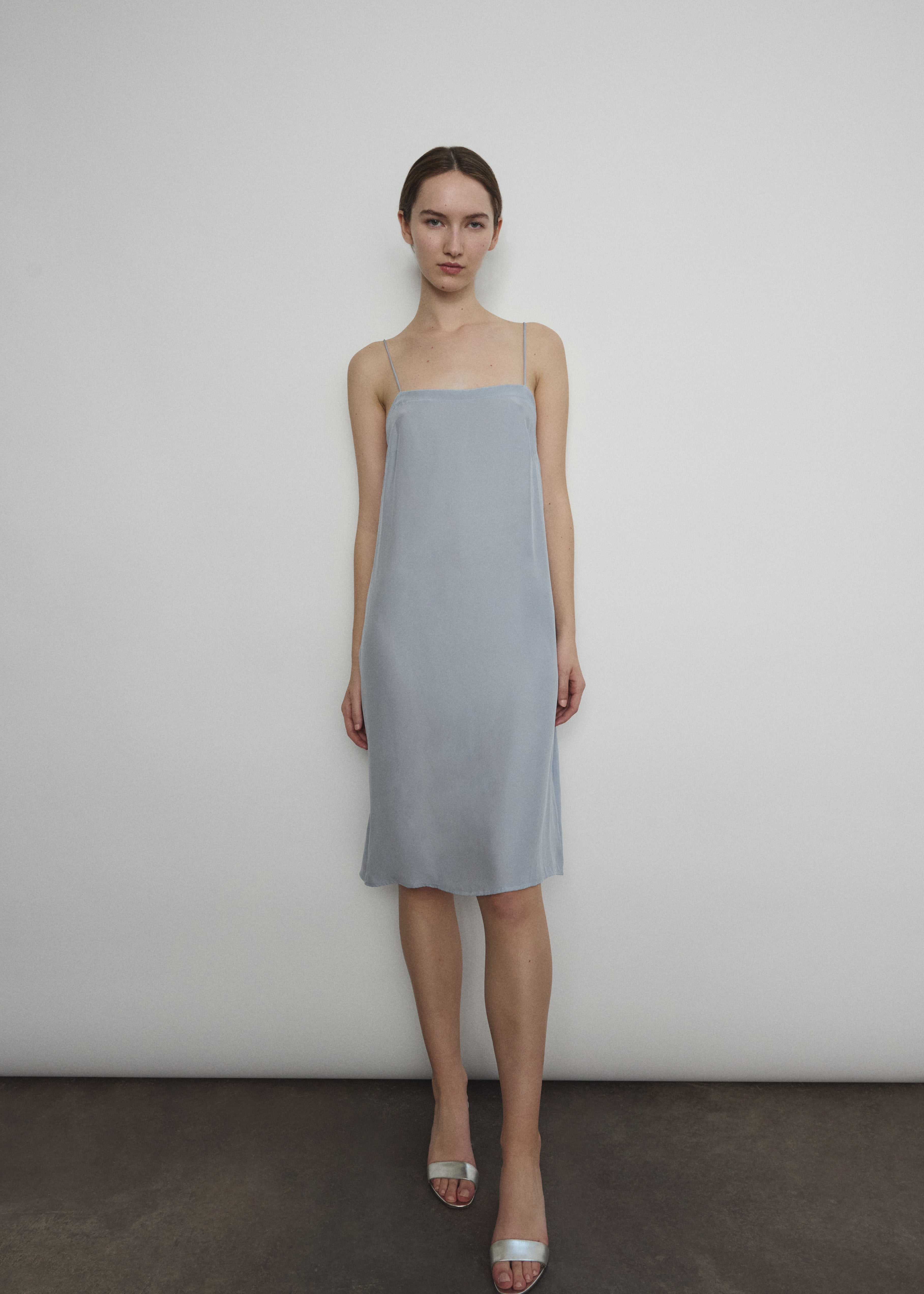 Kamperett Powder Blue Silk Short Slip