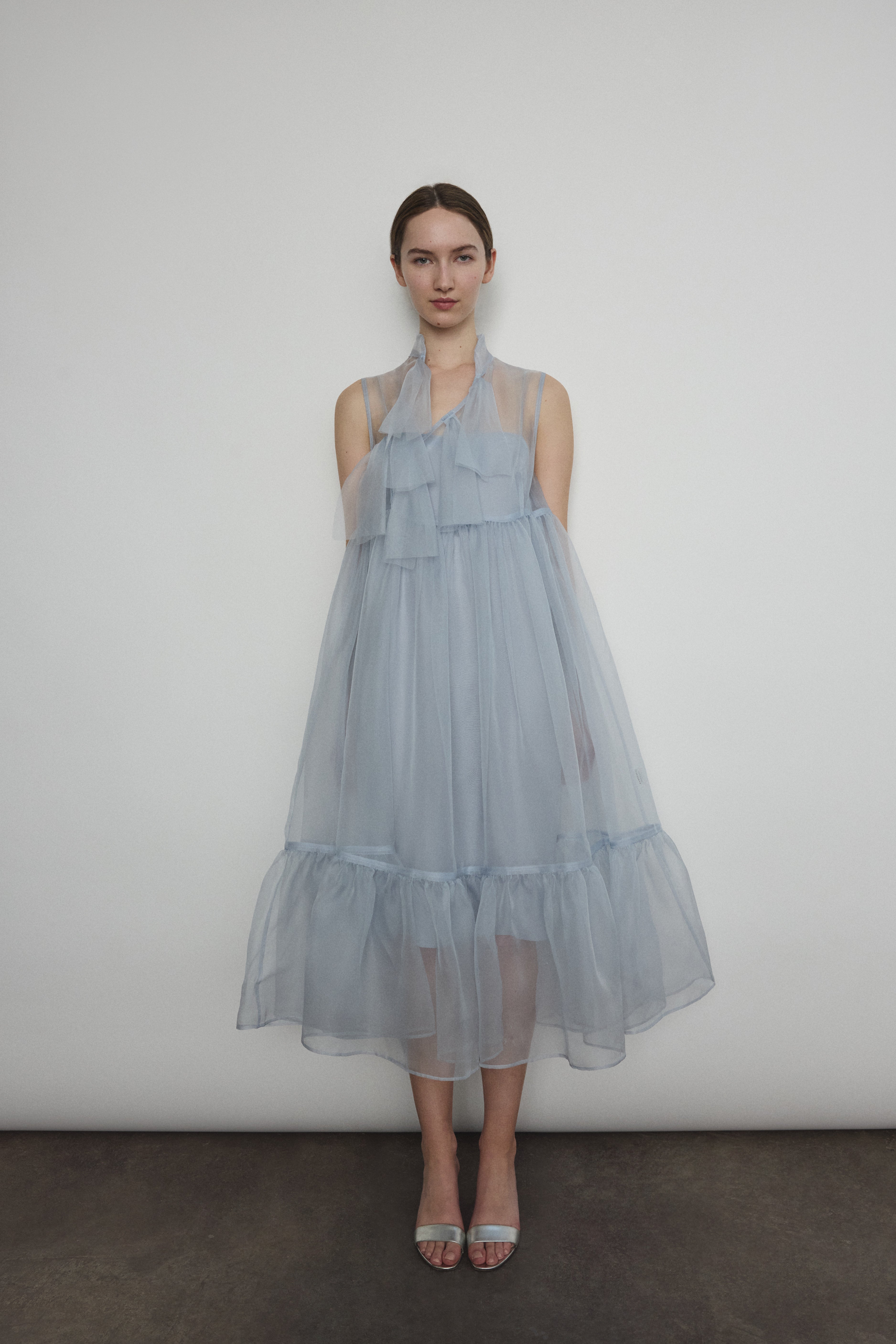 Kamperett Powder Blue Silk Organza Mae Dress
