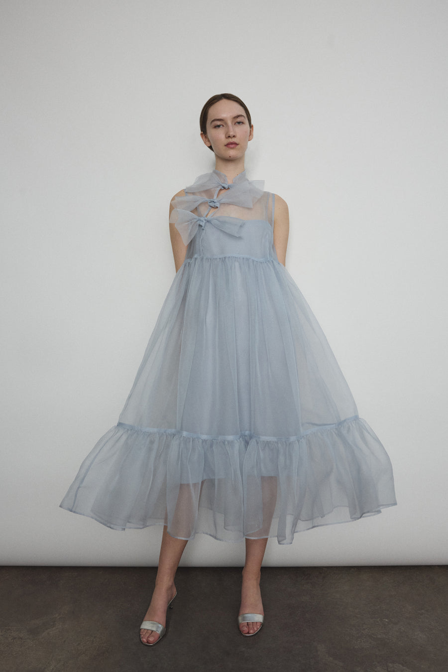 Kamperett Powder Blue Silk Organza Mae Dress