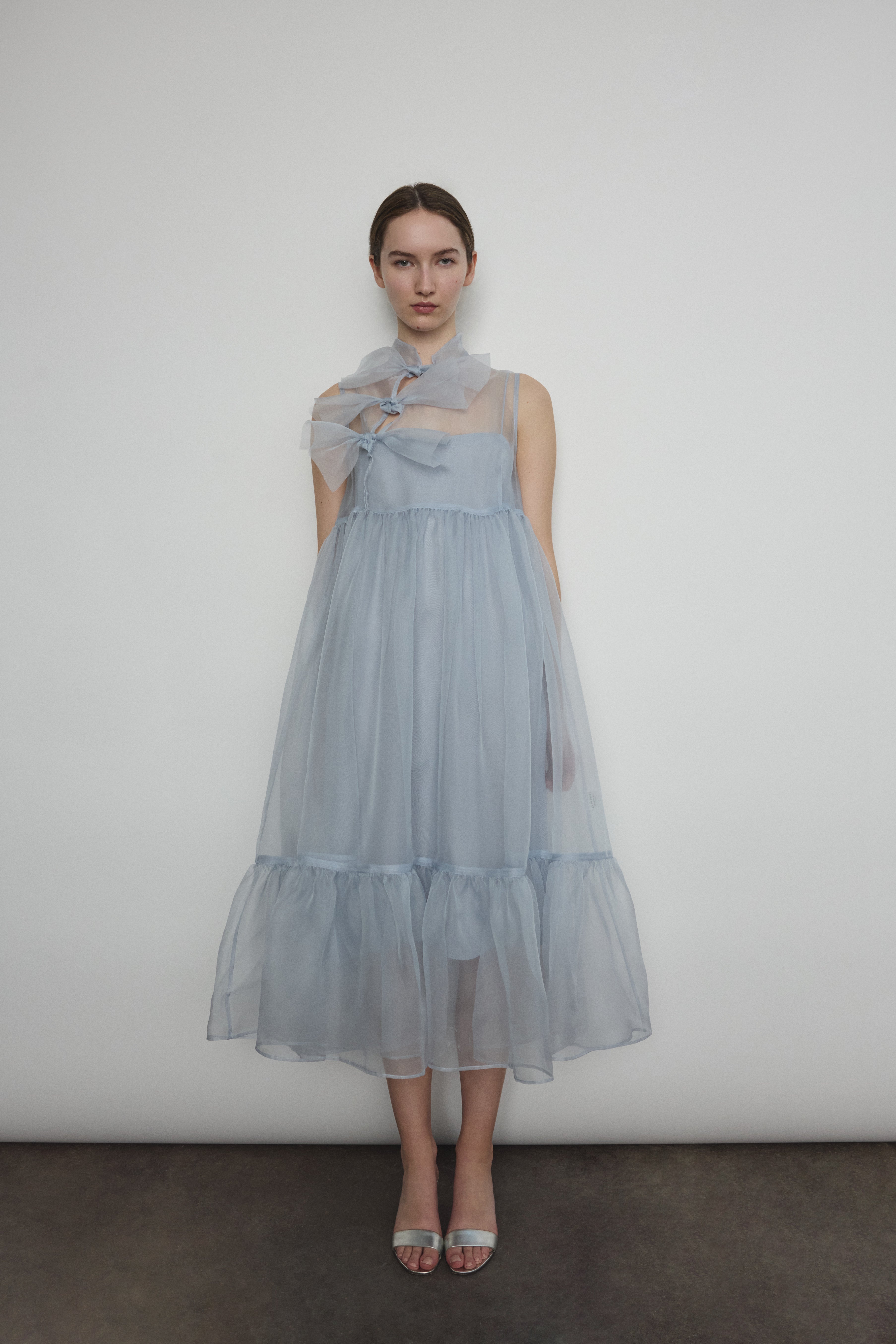 Kamperett Powder Blue Silk Organza Mae Dress