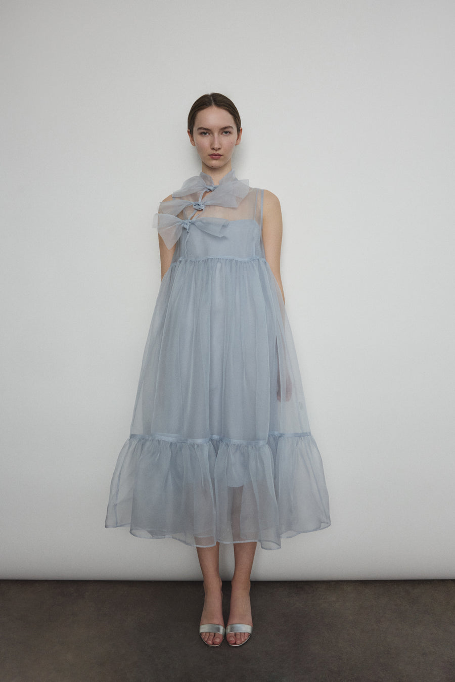 Kamperett Powder Blue Silk Organza Mae Dress