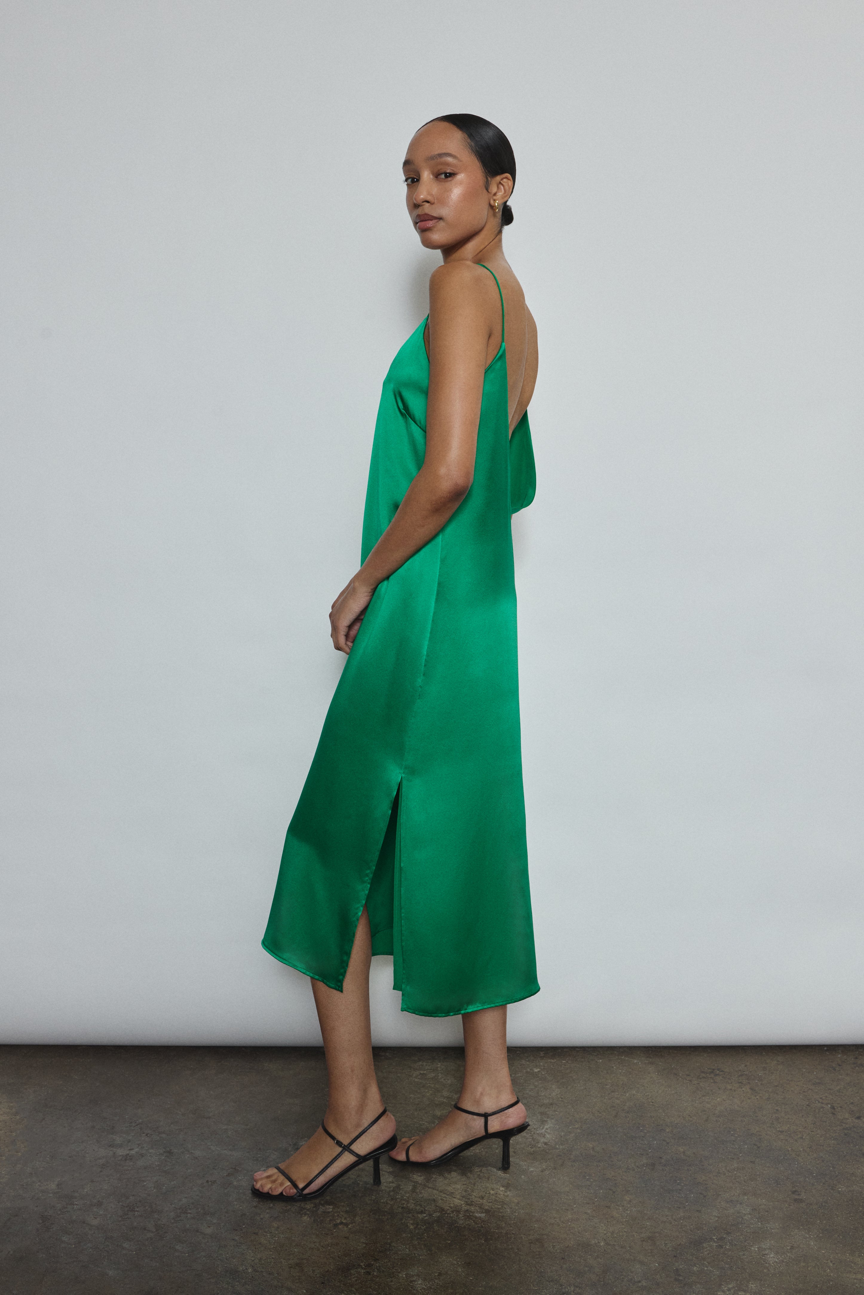 Sade Slip Dress - Kelly Green Silk Charmeuse Slip