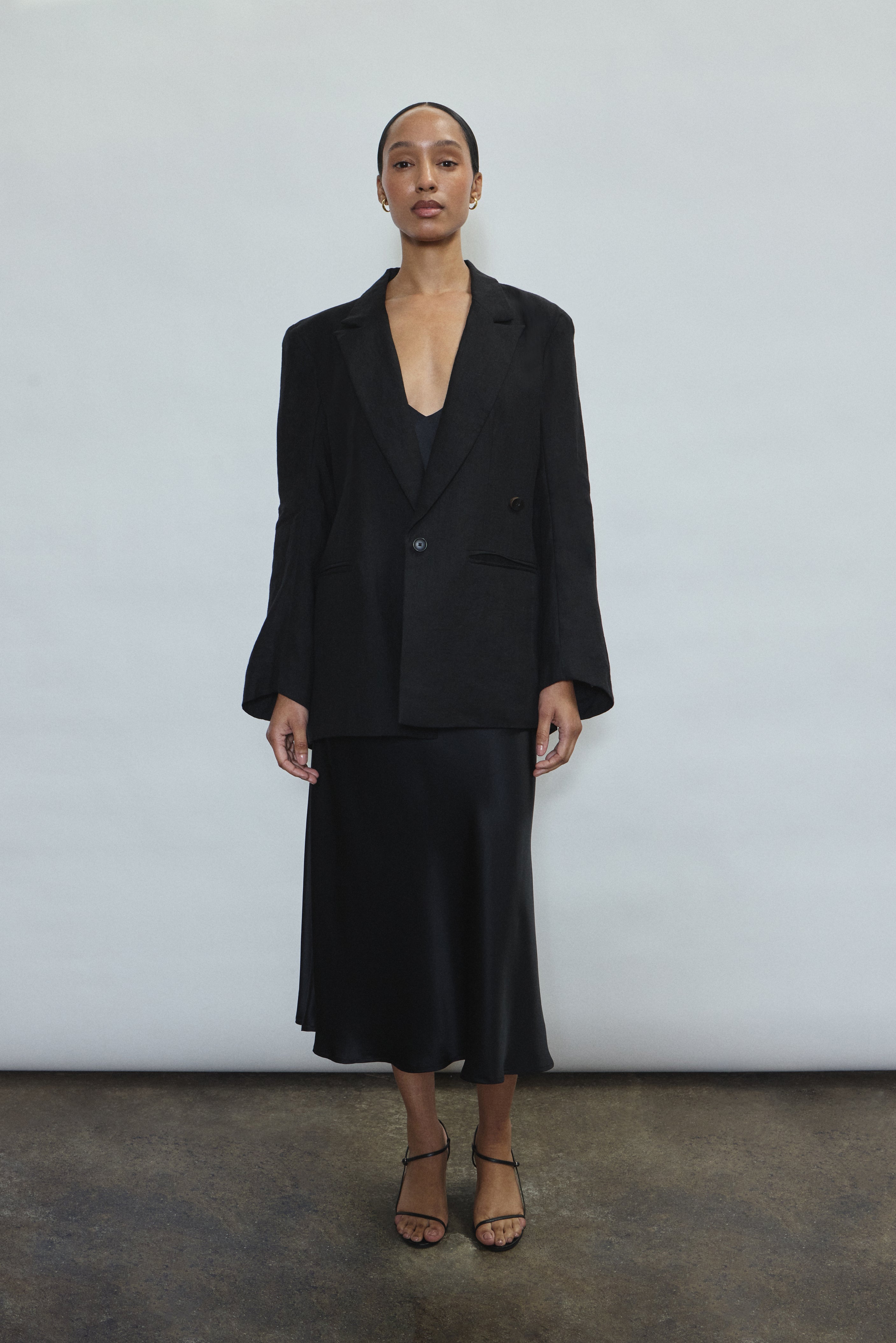 Caroline Midi Slip Dress - Black Silk Charmeuse