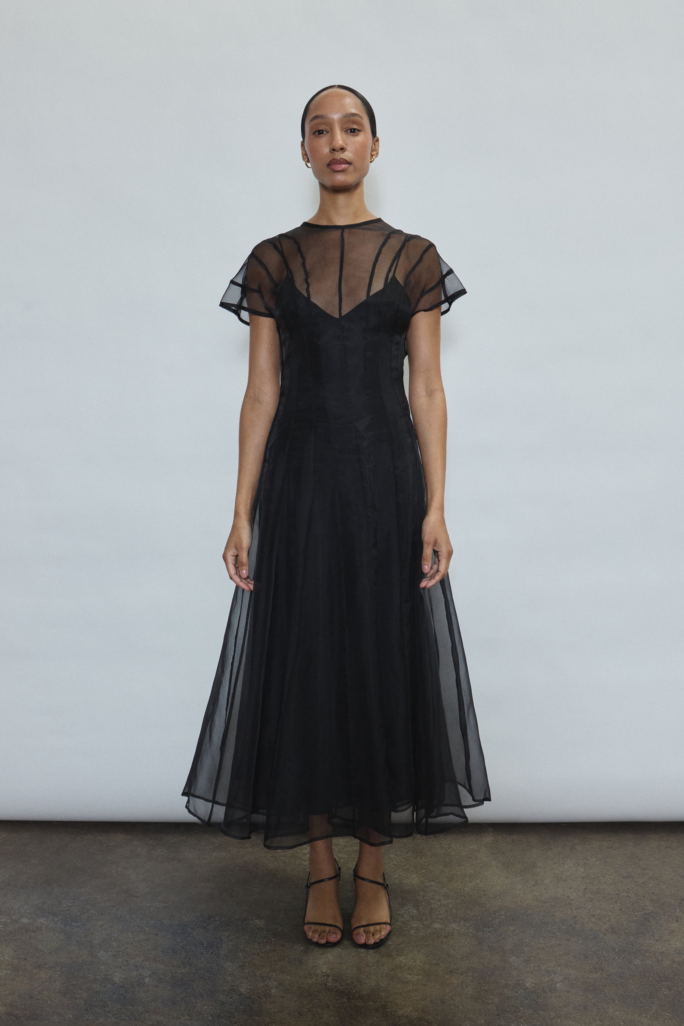 Caroline Midi Slip Dress - Black Silk Charmeuse