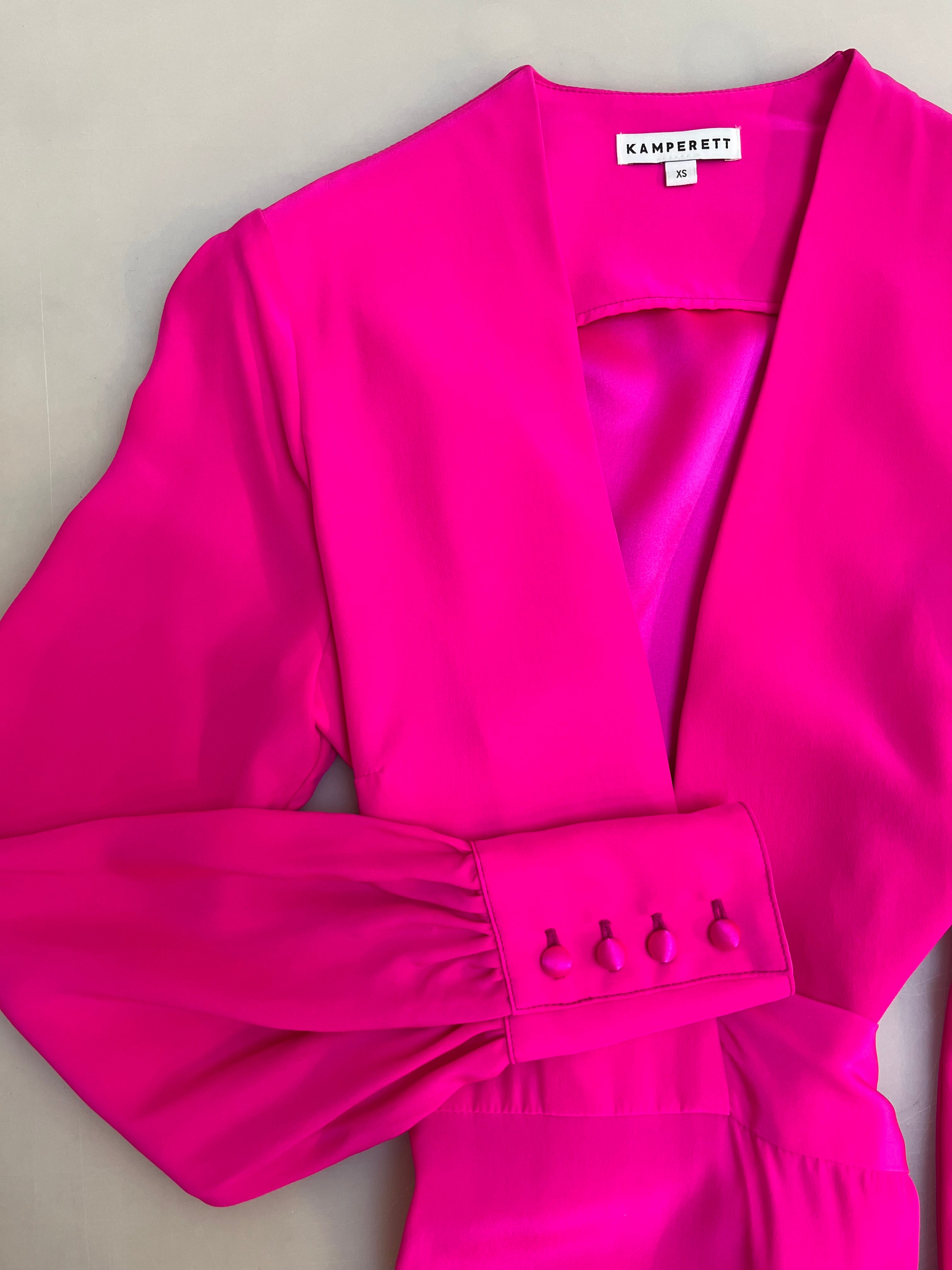 hot pink satin wrap dress Louise Wrap Satin Midi Dress