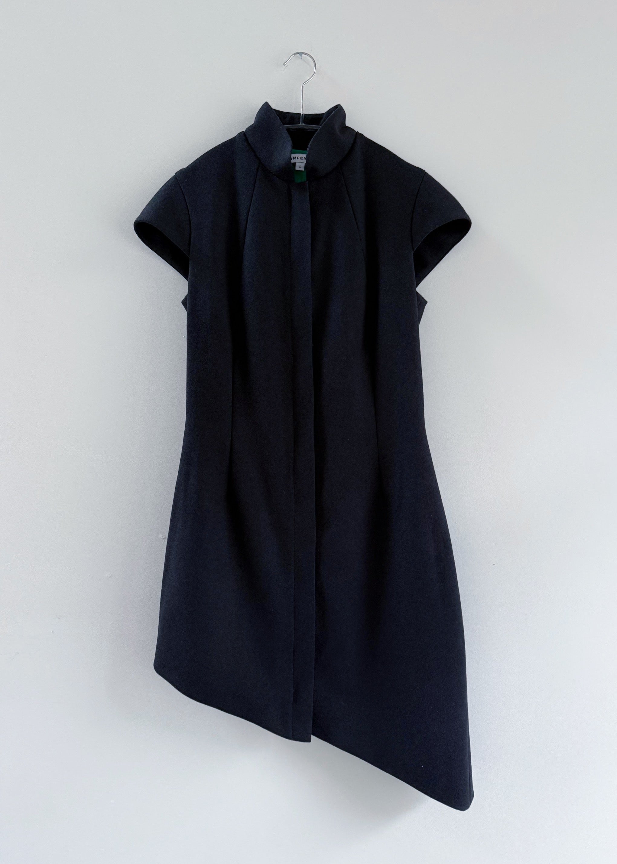 Alternate detail of the black wool flannel Kamperett Astrid Vest.