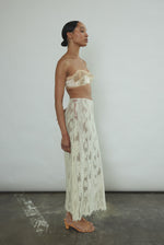 Alternate styling of the cream French lace Kamperett Isabella Skirt with the Isabella Tunic for a modern bridal separates look.