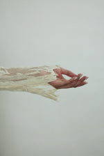 Kamperett Isabella Tunic in cream French lace, editorial close-up of wrist zippers.