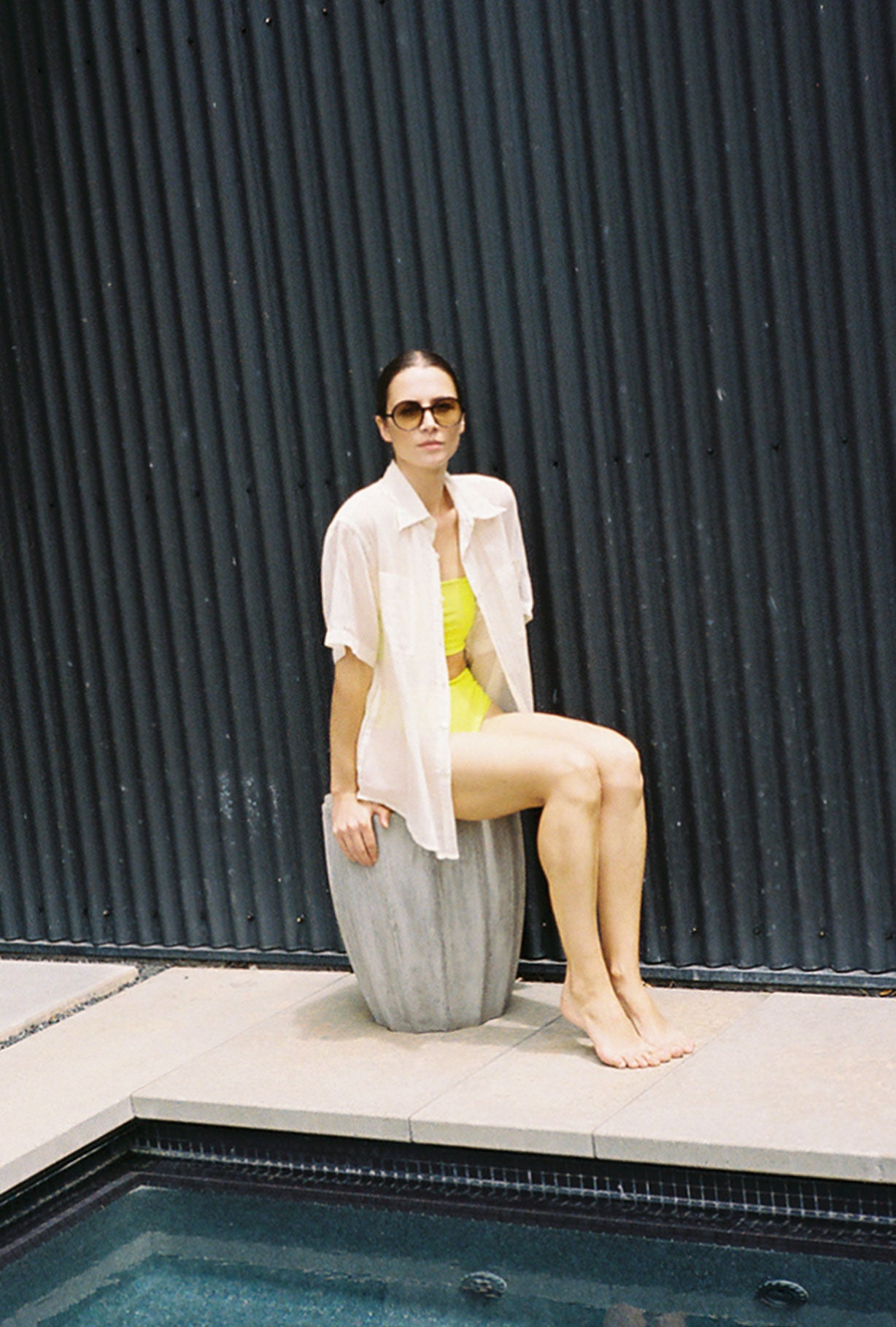 Editorial image of the ivory semi-sheer Japanese cotton voile Kamperett Jervois Shirt.