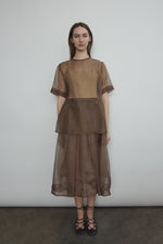 Styled view of the mushroom silk organza Kamperett Jette Tee.
