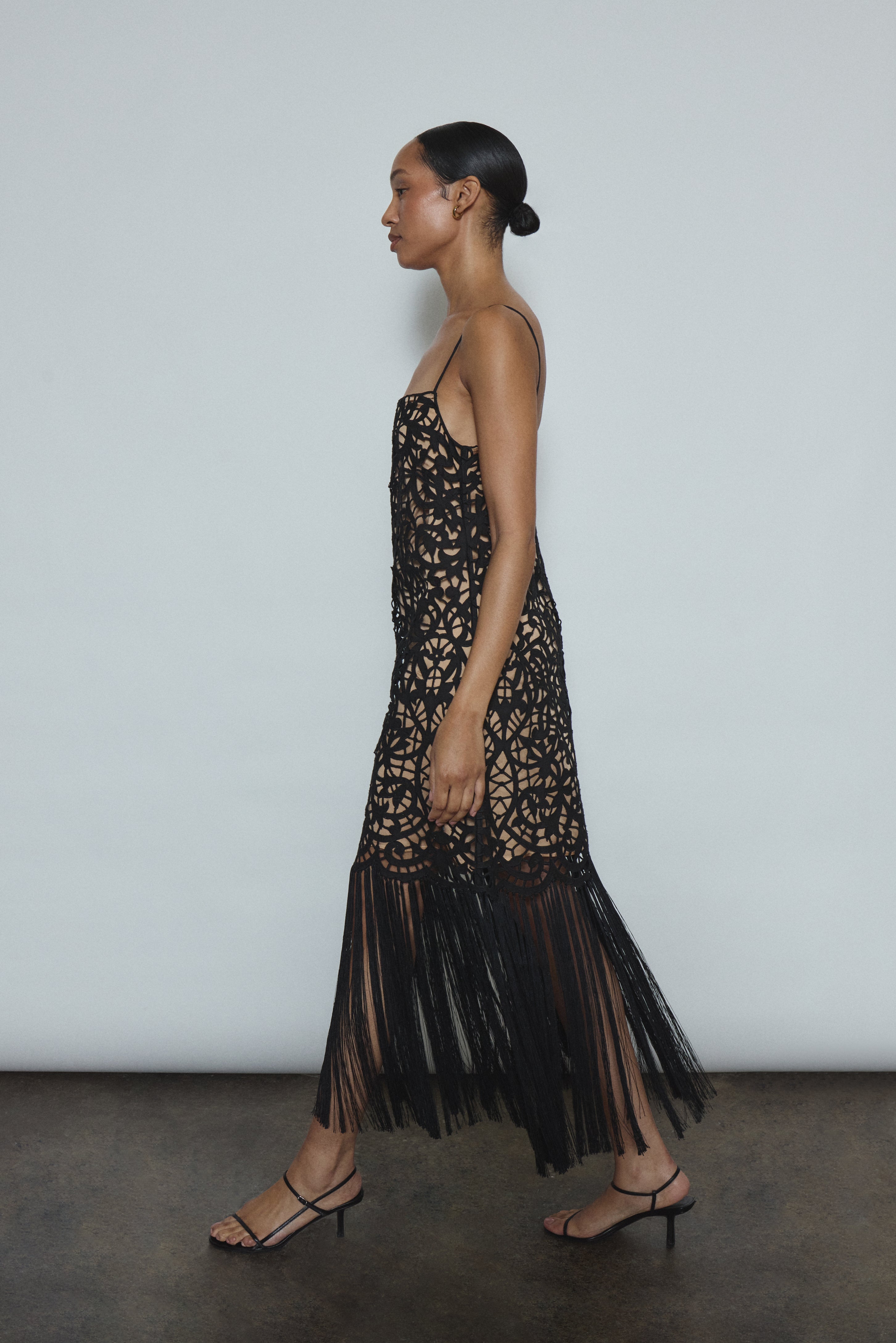 Lenore Dress - Black Cotton Openwork A-Line Midi