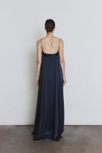 Back view of the midnight silk Kamperett Metronome Gown showing the corded straps.