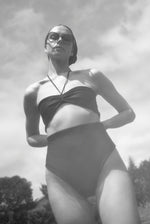 Back view of the black Italian regenerated nylon Kamperett Orra Bandeau Top.