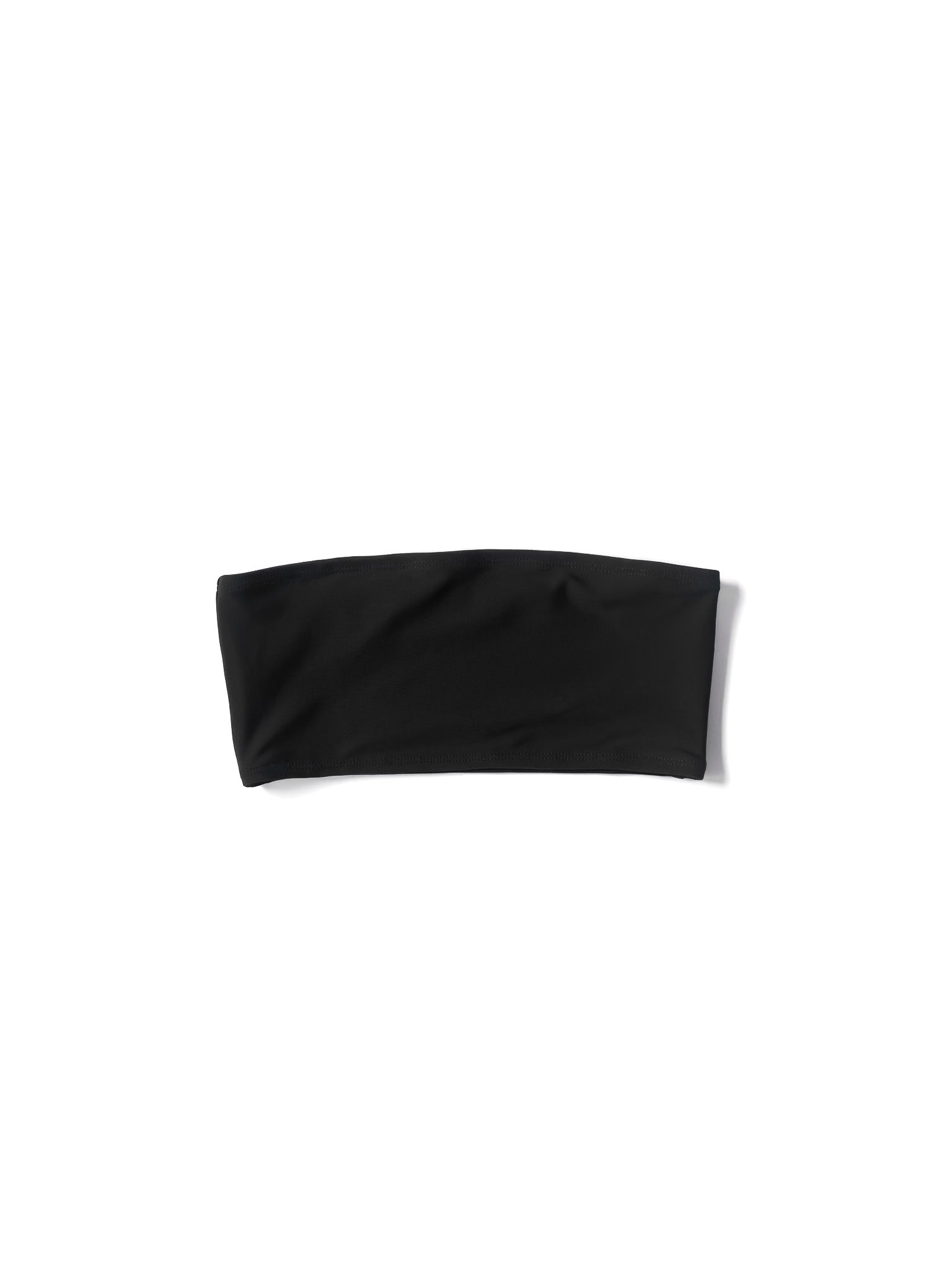 Flat image of the black Italian regenerated nylon Kamperett Orra Bandeau Top in bandeau styling.