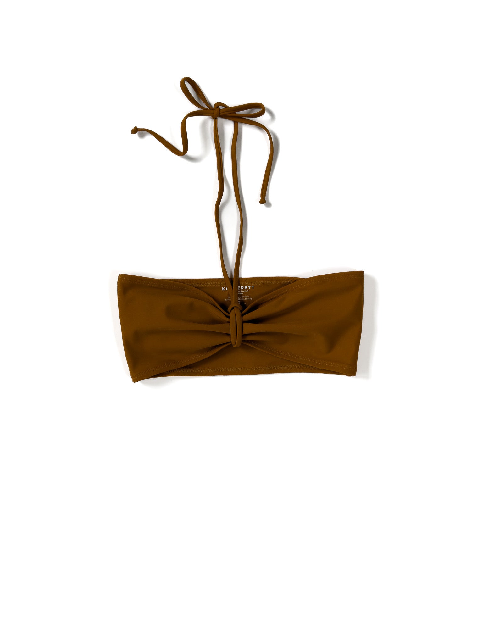 Flat image of the camel Italian regenerated nylon Kamperett Orra Bandeau Top.