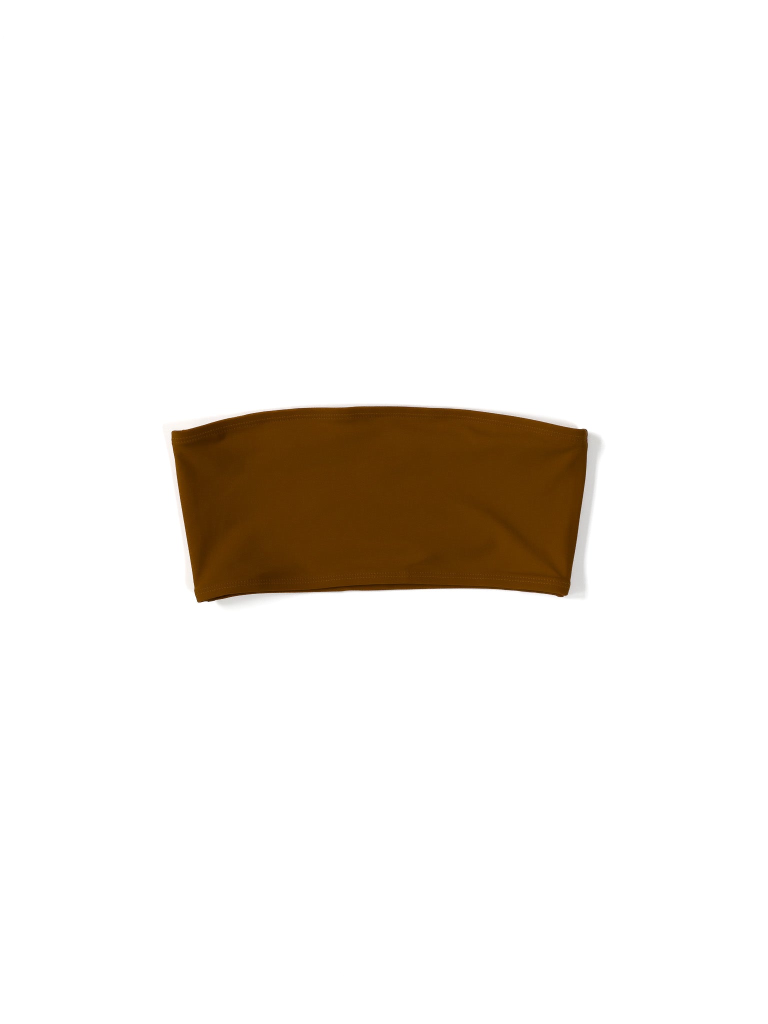 Alternate flat image of the camel Kamperett Orra Bandeau Top with halter cord attached.