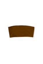 Alternate flat image of the camel Kamperett Orra Bandeau Top with halter cord attached.