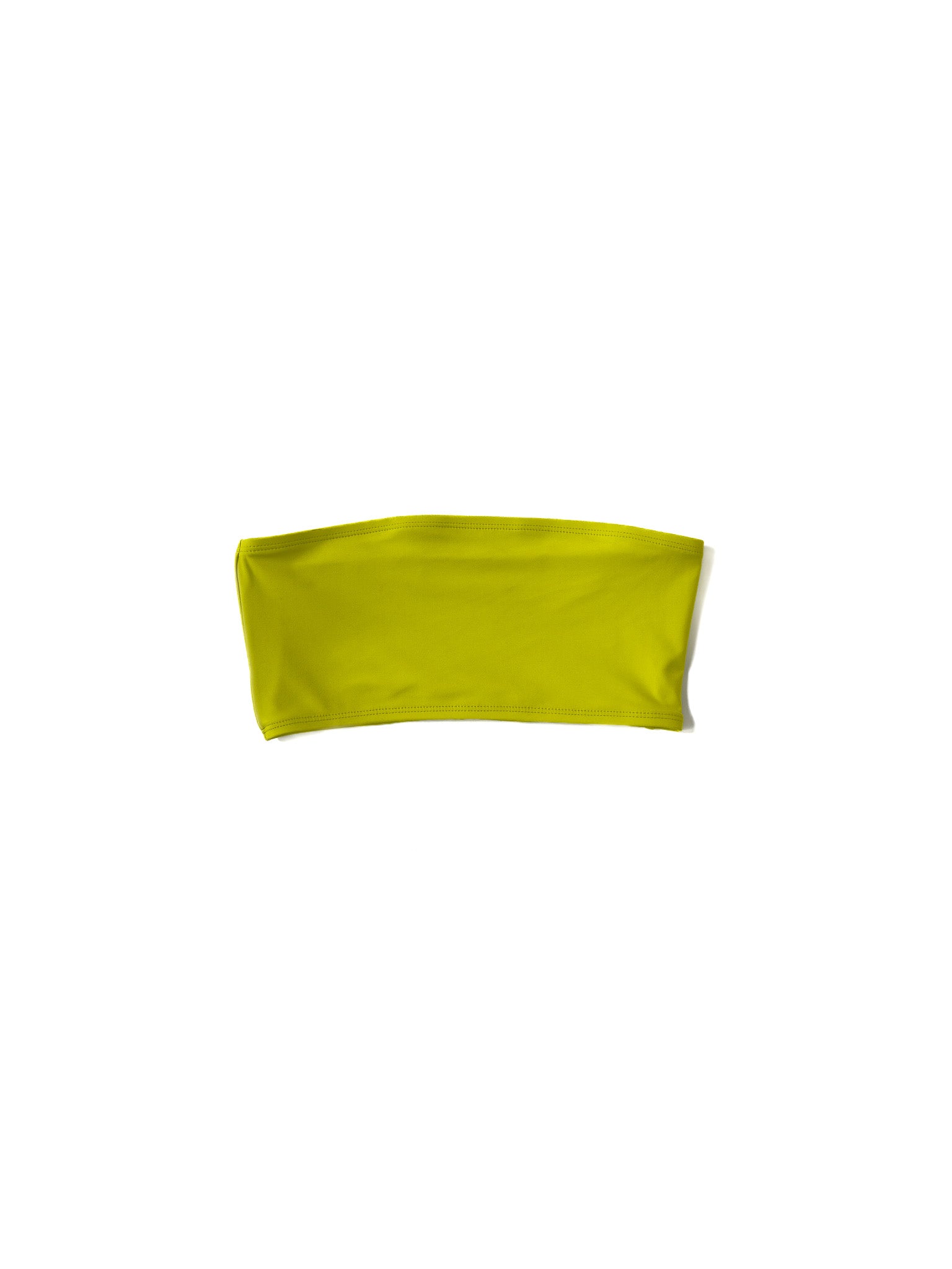 Flat image of the chartreuse Italian regenerated nylon Kamperett Orra Bandeau Top.