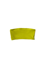 Flat image of the chartreuse Italian regenerated nylon Kamperett Orra Bandeau Top.