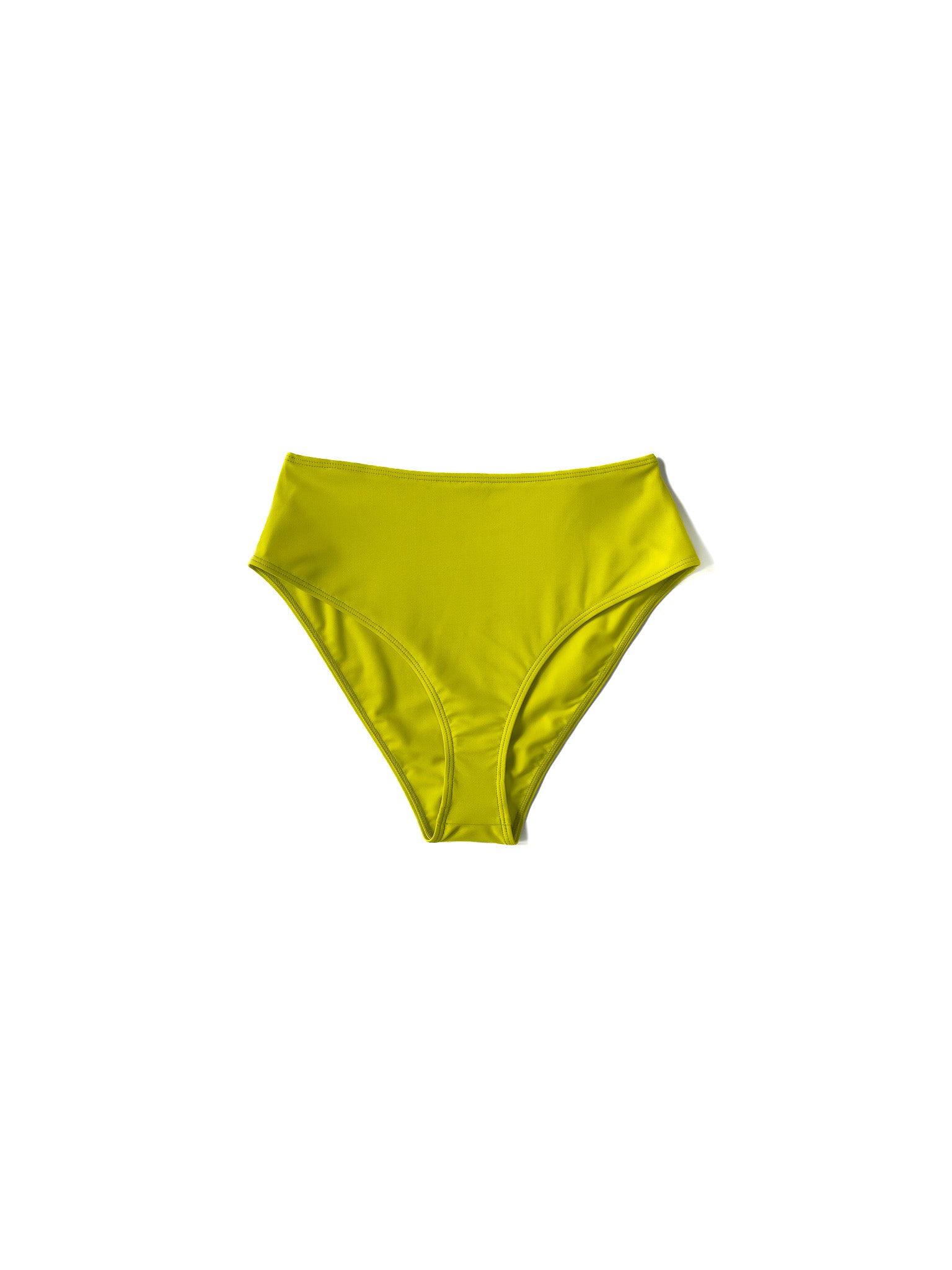 Flat image of the chartreuse Italian regenerated nylon Kamperett Orra High Waist Brief.