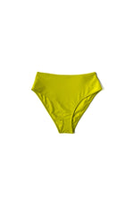 Flat image of the chartreuse Italian regenerated nylon Kamperett Orra High Waist Brief.