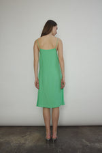 Back view of the celadon silk charmeuse Kamperett Short Slip.