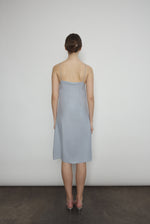 Back view of the powder blue silk charmeuse Kamperett Short Slip.