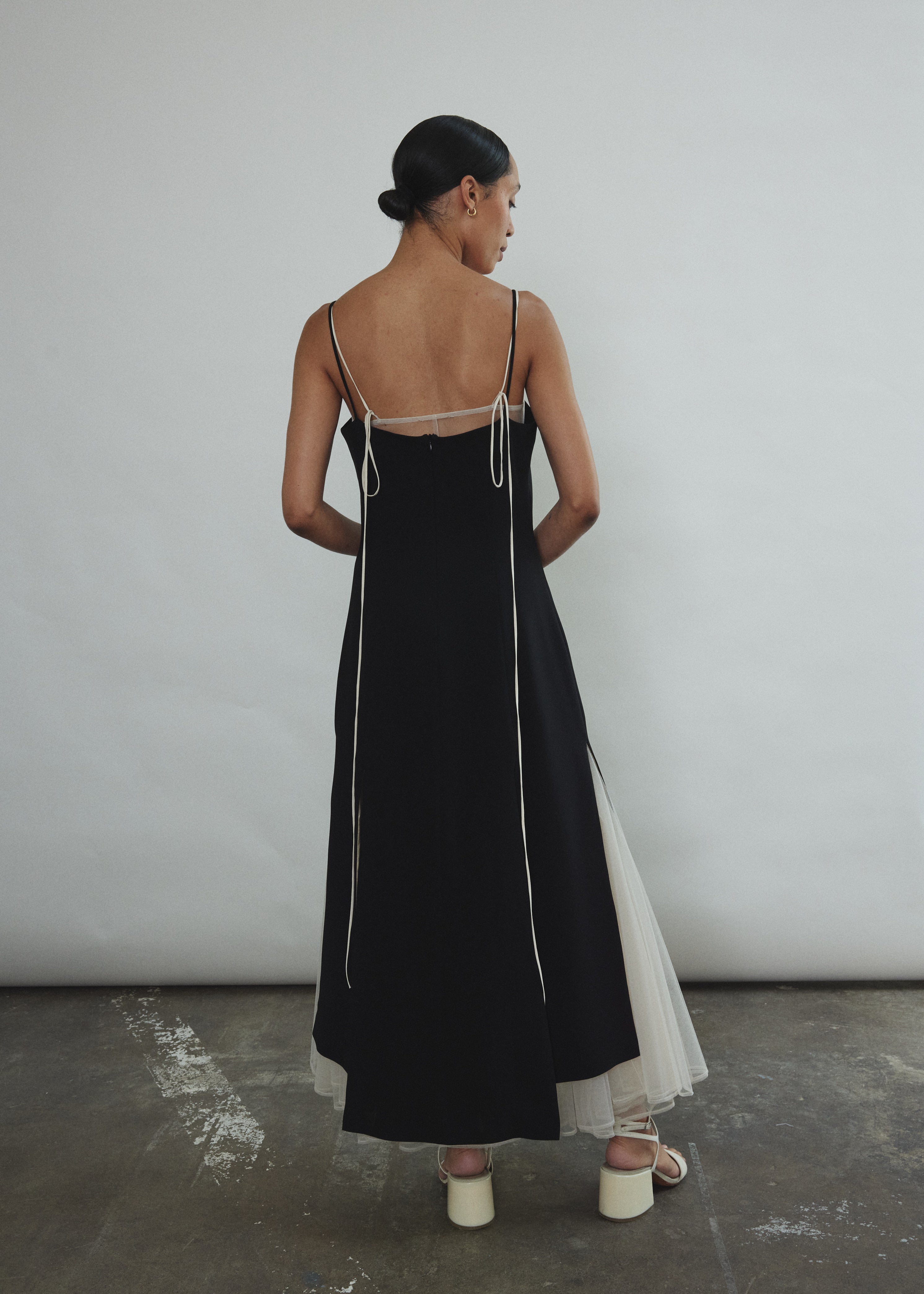 Back view of the black crepe Kamperett Theodora Dress.