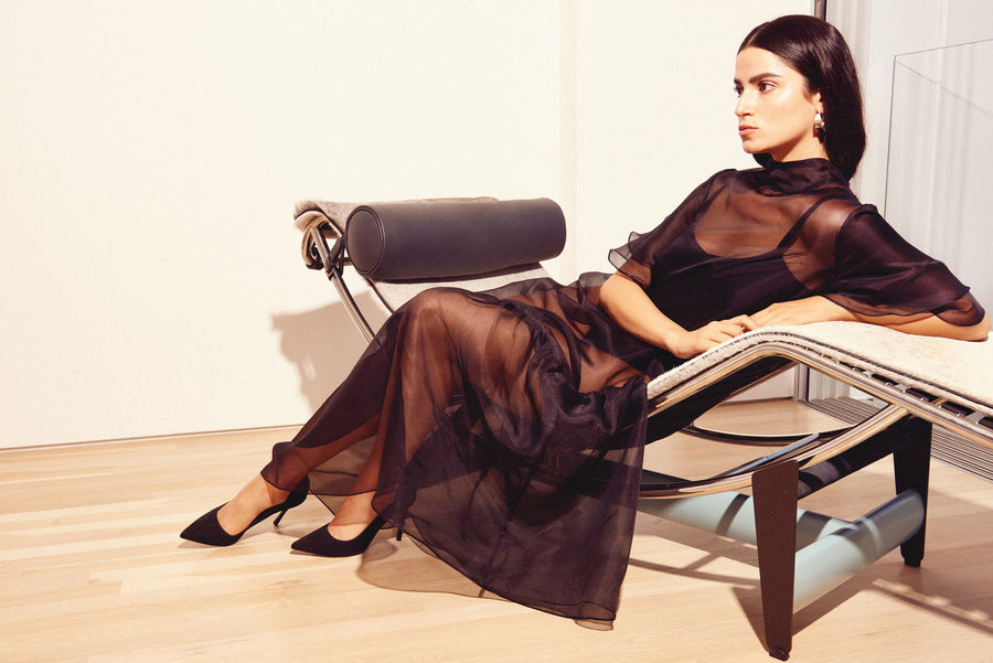 KAMPERETT | Barre Silk Organza Sheer Maxi Dress | Black