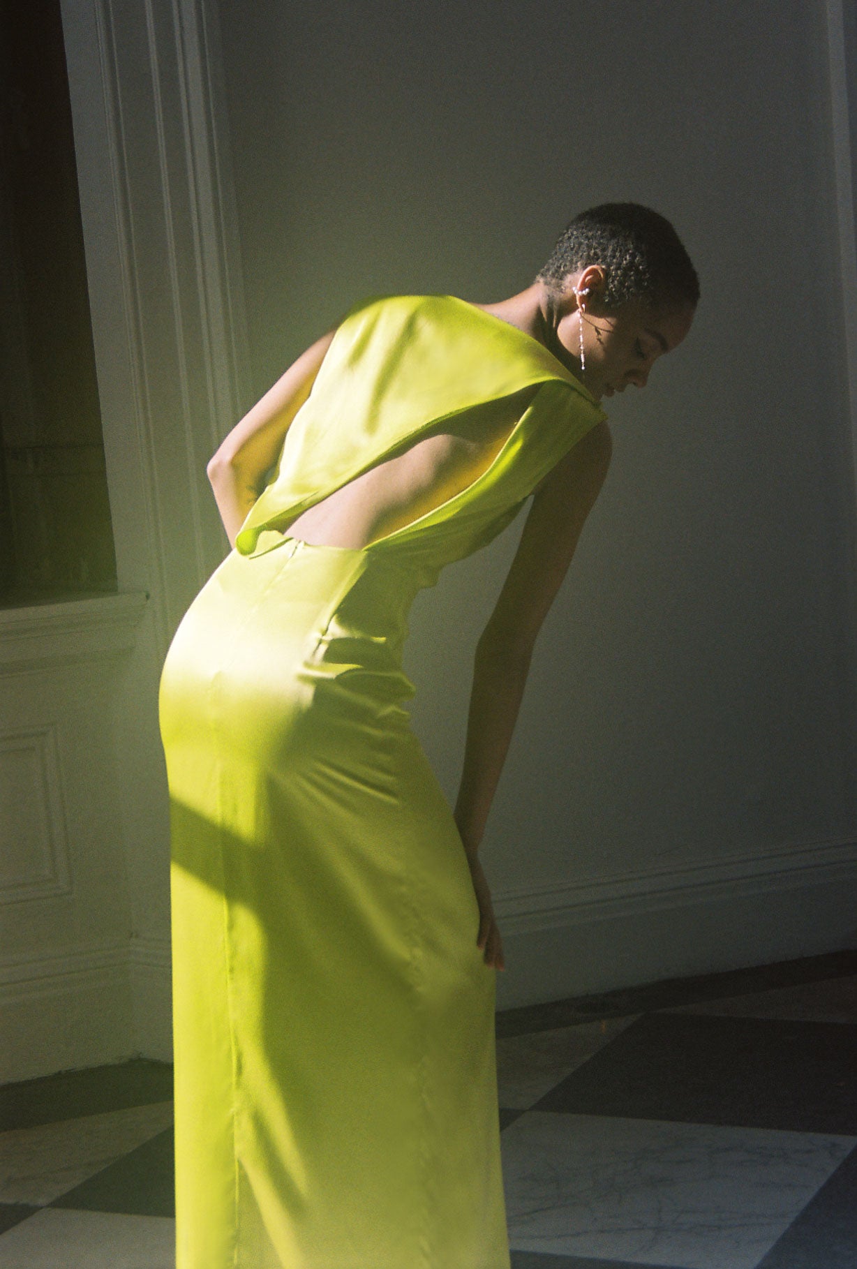 chartreuse silk dress Catching Feelings Satin Midi A beautiful chartreuse satin kaftan dress that drapes effortlessly Silk Bias Slip Dress Bronze,