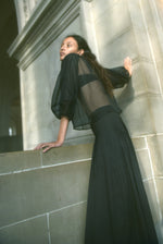 Alternate editorial image of the black silk organza Kamperett Meiere Blouse.