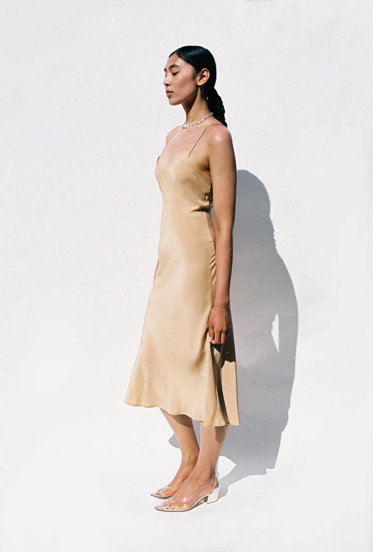 V-Neck Midi Slip - Buff