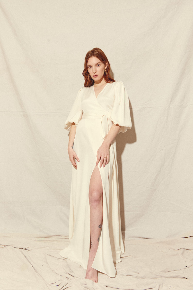 KAMPERETT | Loretta Silk Wrap Dress | Ivory