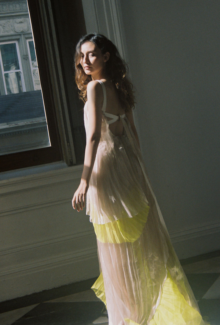 KAMPERETT Celedon Hand Pleated Gown