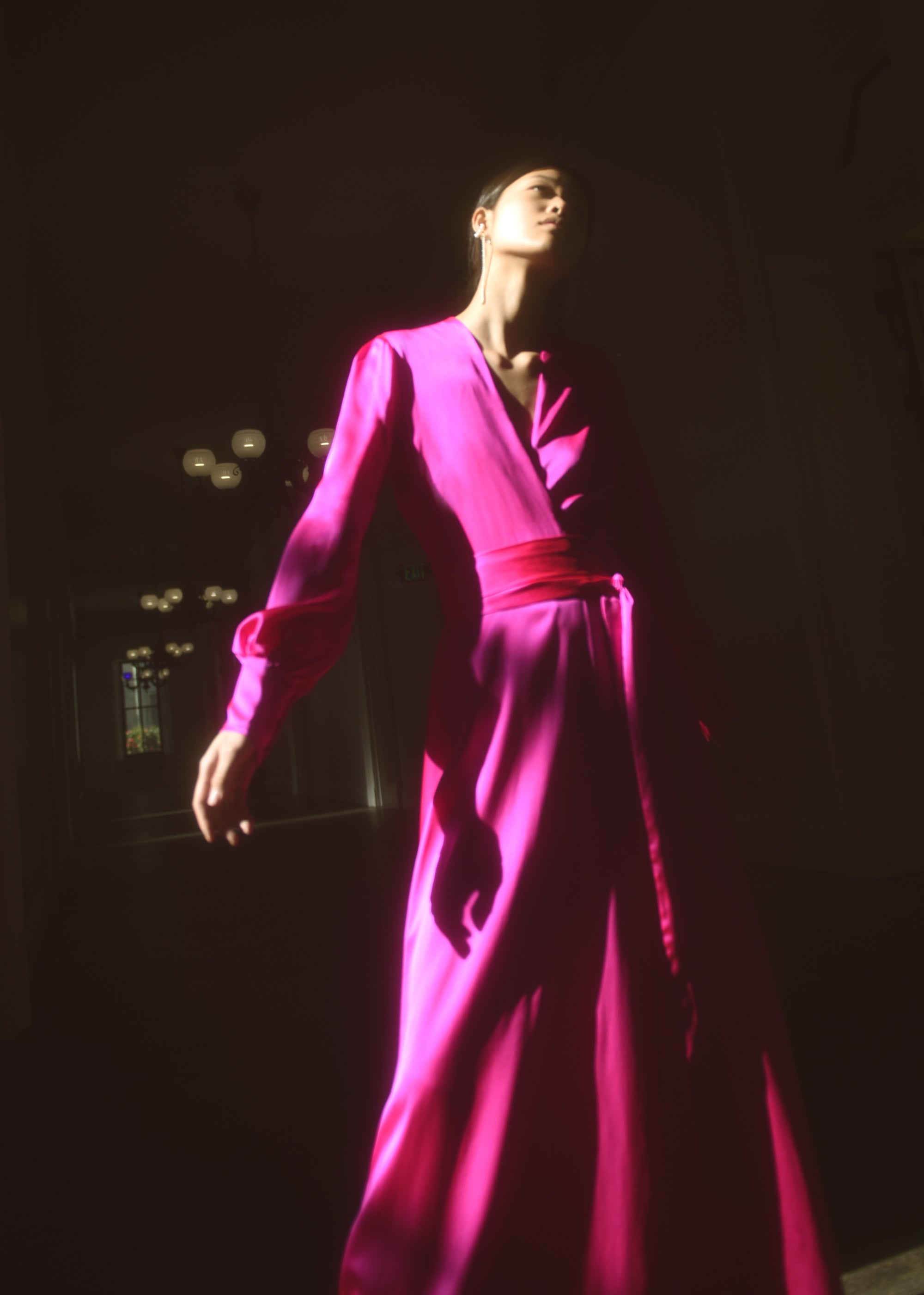KAMPERETT Adelaide Silk Maxi Wrap Dress | Fuchsia