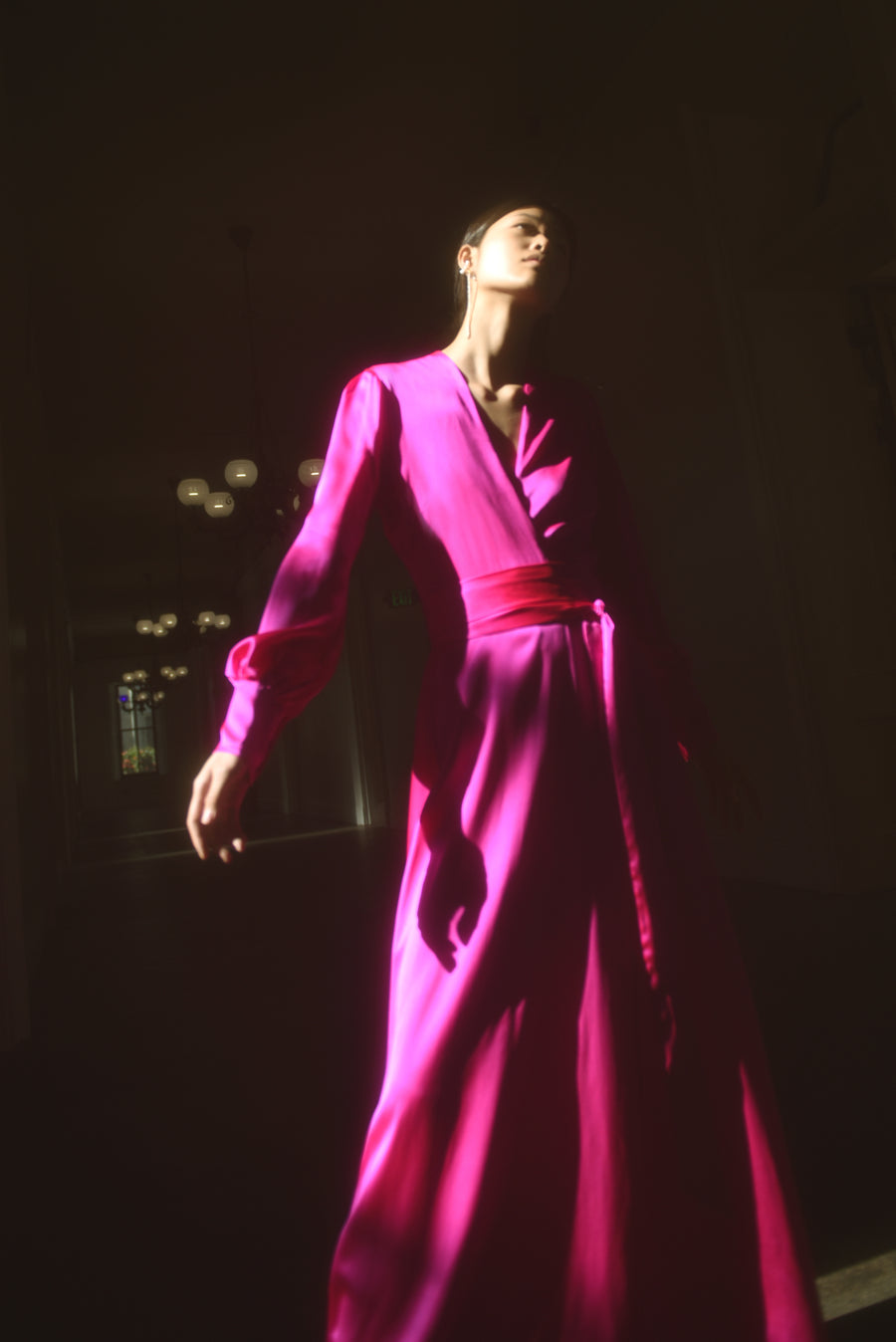 KAMPERETT Adelaide Silk Maxi Wrap Dress | Fuchsia