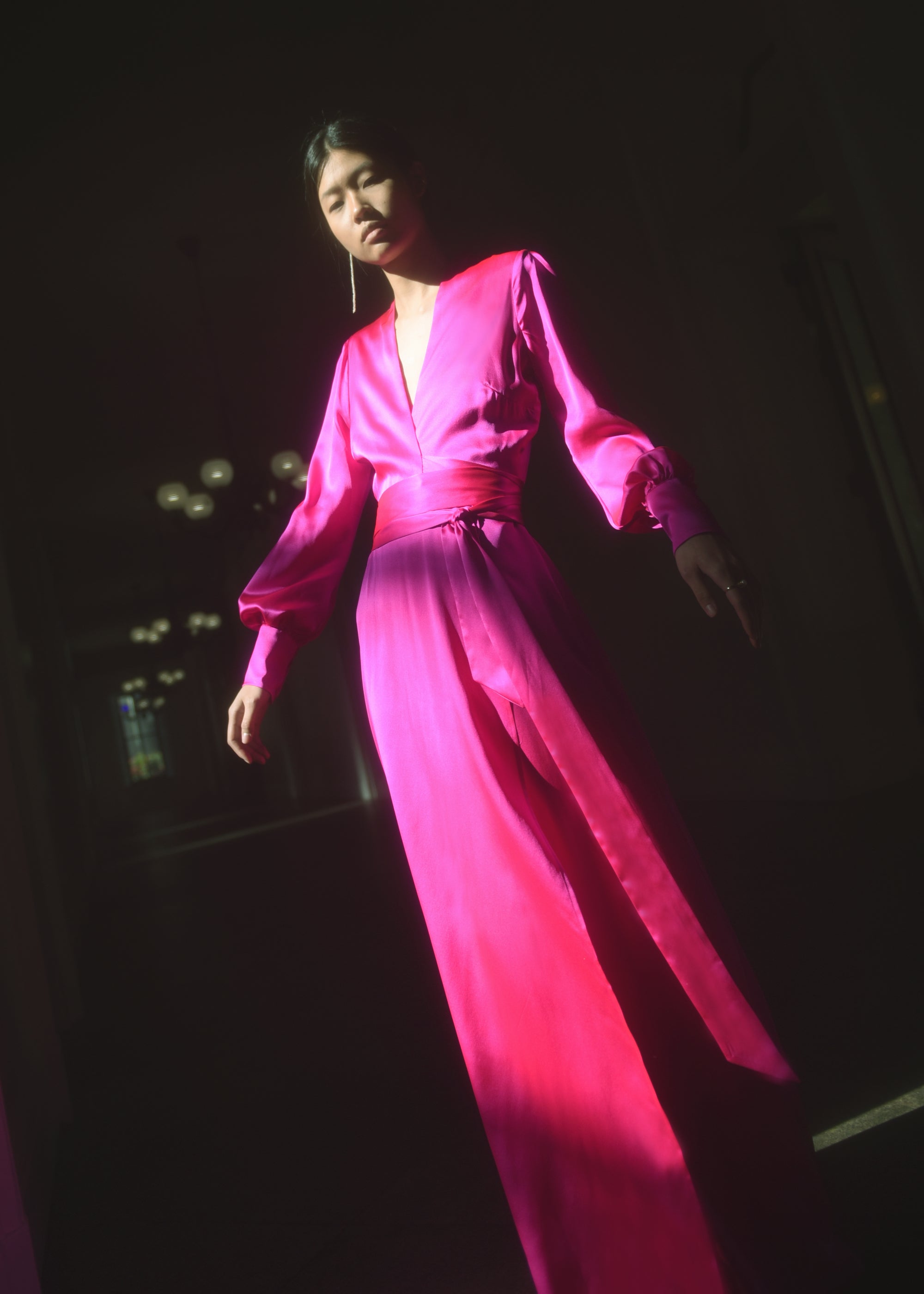 KAMPERETT Adelaide Silk Maxi Wrap Dress | Fuchsia