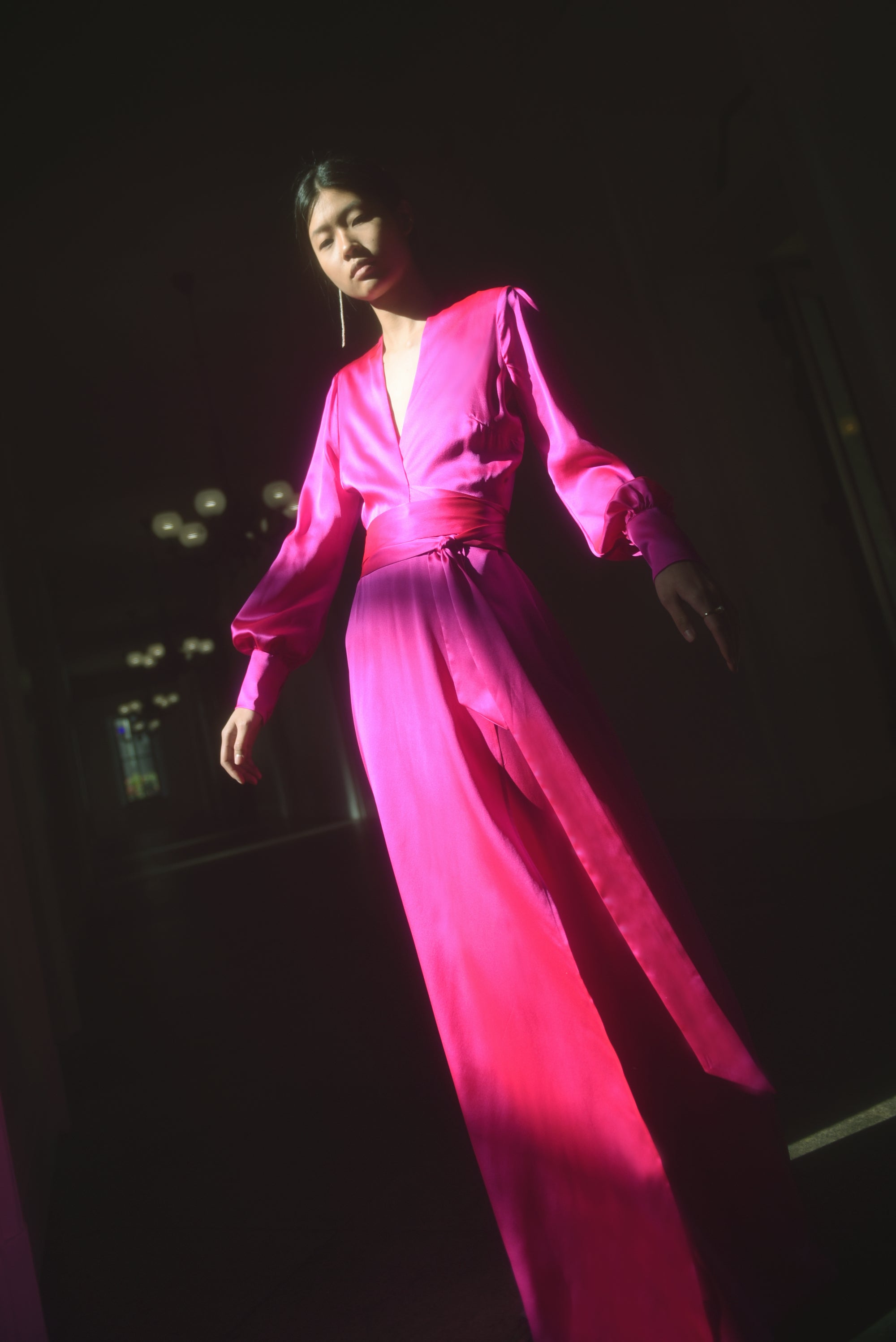 KAMPERETT Adelaide Silk Maxi Wrap Dress | Fuchsia