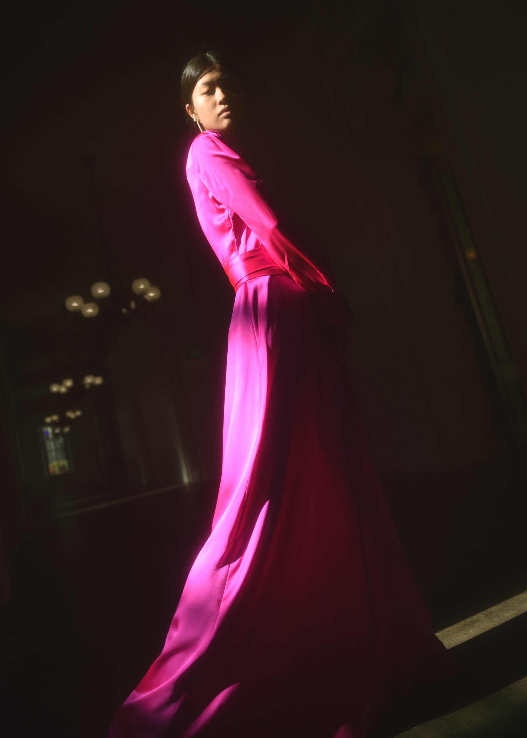 KAMPERETT Adelaide Silk Maxi Wrap Dress | Fuchsia